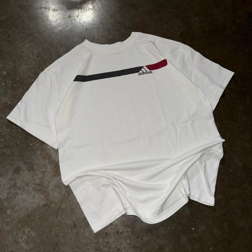Vintage Y2K Adidas Striped Baggy White T-shirt Size XL Men's